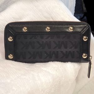 Michael Kors Black Canvas Logo Stidded Wallet
